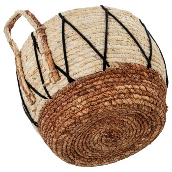 Set 3 White/natural Seagrass Baskets+black Cotton Ø32x35+ø28x22+ø23x18cm