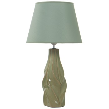 Lampada Da Tavolo In Ceramica - Verde Crepla + 92273 - 1xe27, Max.40w Non Incluso- Ø29x56cm, Base:10x10x37cm