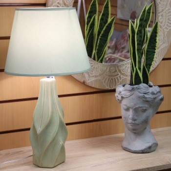 Lampada Da Tavolo In Ceramica - Verde Crepla + 92273 - 1xe27, Max.40w Non Incluso- Ø29x56cm, Base:10x10x37cm