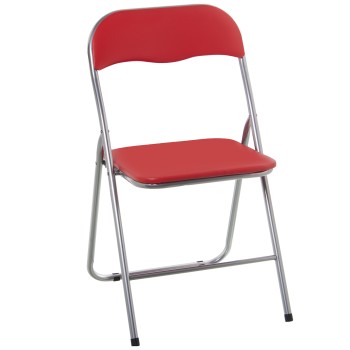 Silla Plegable Metal Asiento Rojo Polipiel Acolchado 44x46x78cm, Alt.asiento:44cm