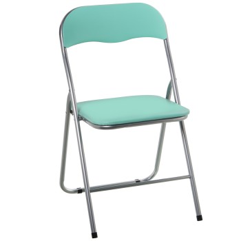 Silla Plegable Metal Asiento Verde Polipiel Acolchado 44x46x78cm, Alt.asiento:44cm