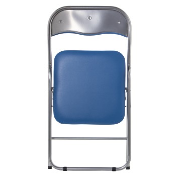 Folding Metal Chair, Blue Upholstered Faux Leather Seat 44x46x78cm Seat Height:44cm